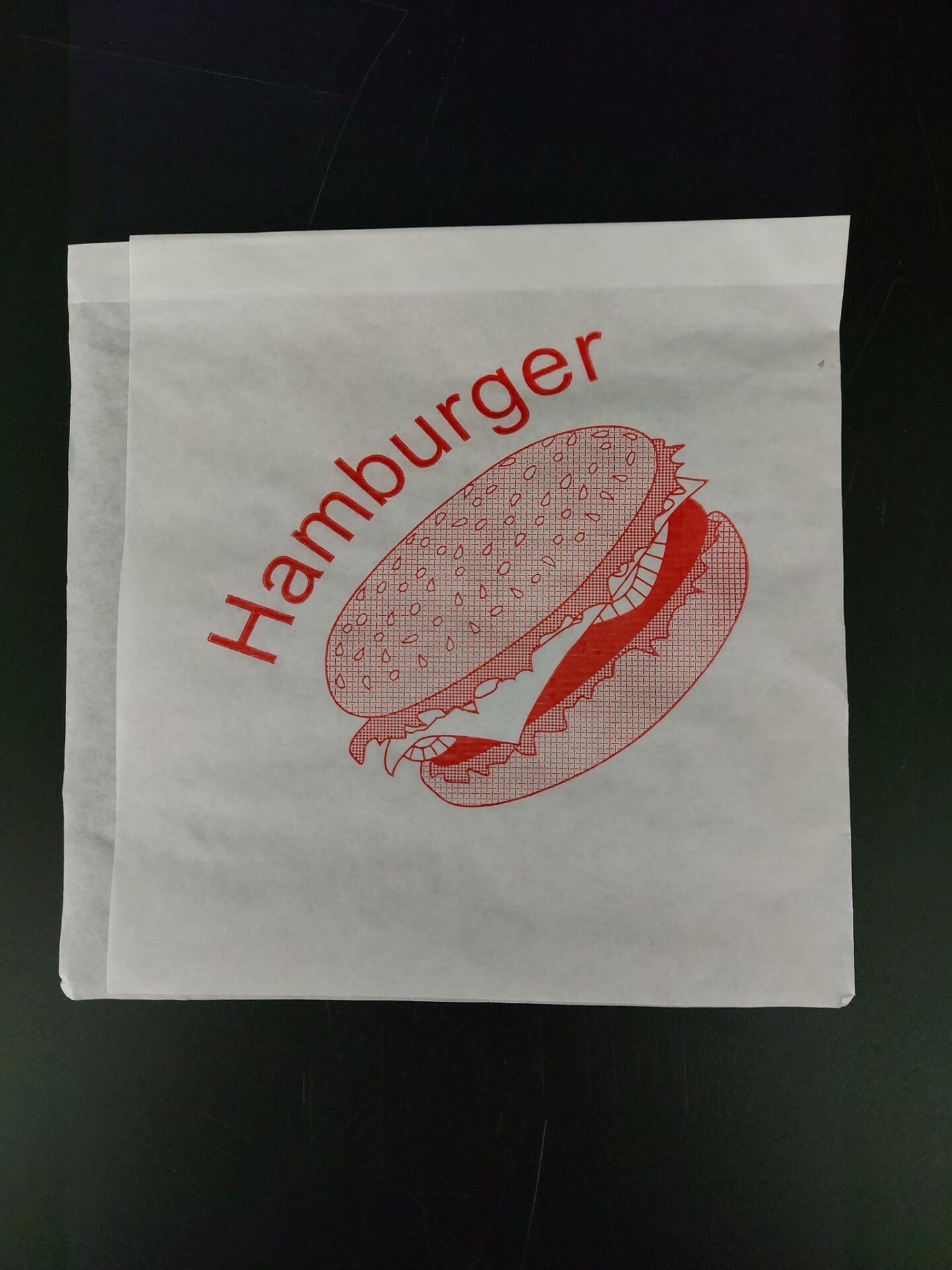 Sáček papírový na HAMBURGER bílý s nápisem 16x16 cm (500 ks)