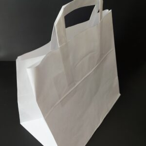 Taška papírová bílá s plochým uchem 260+170x250 mm