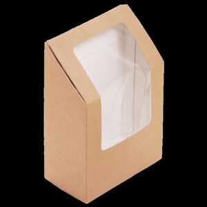 Box papírový na tortilu/wrap Eko hnědý s okénkem 90x50x130 mm (25 ks)