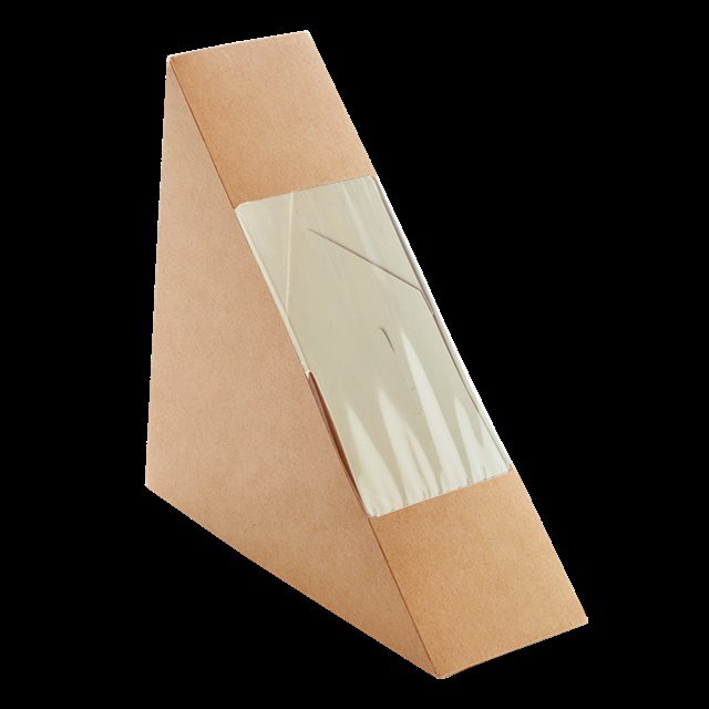 Box papírový hnědý na sendvič 130x130x60 mm s okénkem (50 ks)